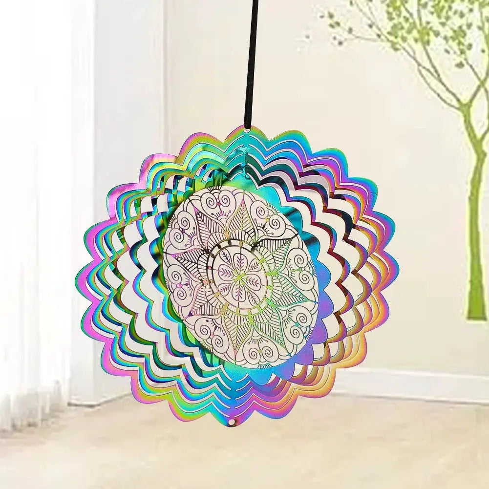 Colorful 3D Mandala Wind Spinner Flower Rotating Wind Chimes Suncatcher Flowing Whirling Visual Effect Yard Garden Hanging Decor from PriceLows™