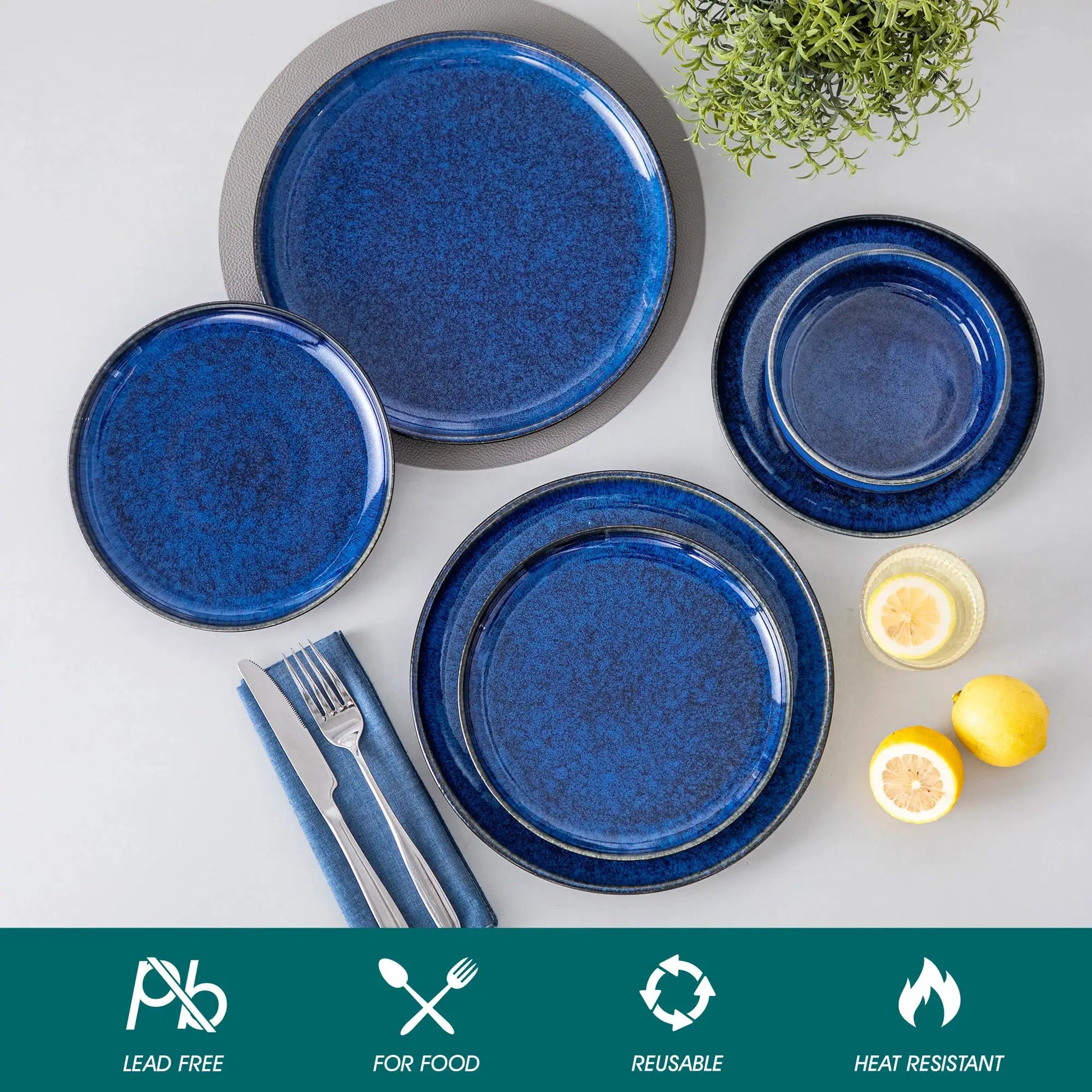 vancasso 12/24 PCS Starry Blue Reactive Glaze Stoneware Dinnerware Sets Ceramic Plates Set with 4 pcs Dinner Plate/Dessert/Bowl from PriceLows™