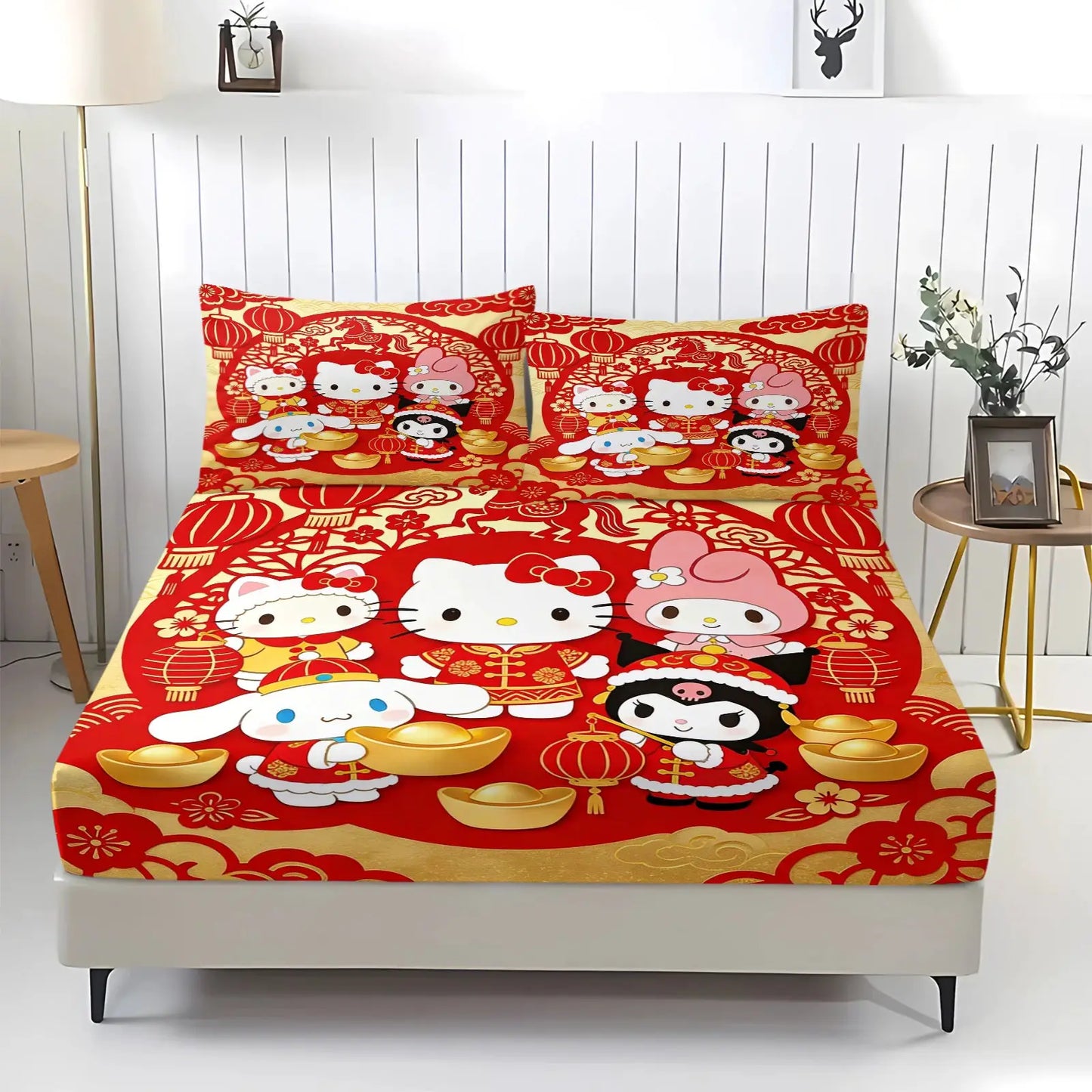 Kawaii Kuromi Cool Blue Fitted Sheet Sanrio Graffiti Print Bed Sheet Set with Pillowcases Anime Edgy Bedding Mattress Cover from PriceLows™