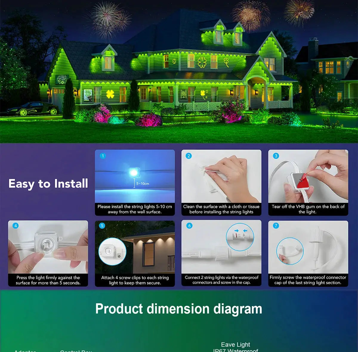 MIMIRGB Eaves Lights Permanent Outdoor LED Light String Strip APP Smart DlY Auto Scene Lighting Effects Christmas Holidays Decor from PriceLows™