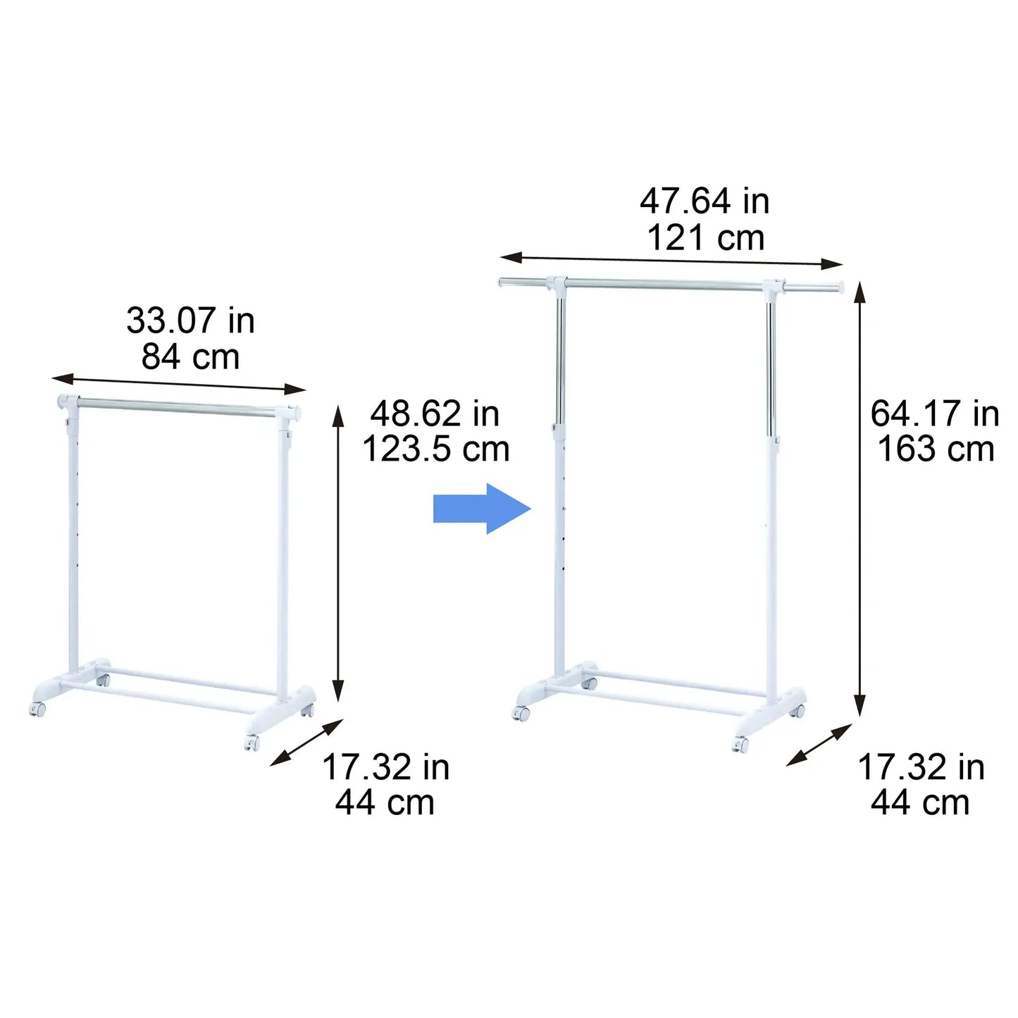 Adjustable Metal Rolling Garment Rack, Clothes Organizer with Wheels, Chrome & White, Portable Wardrobe Storage for Home & Retai from PriceLows™