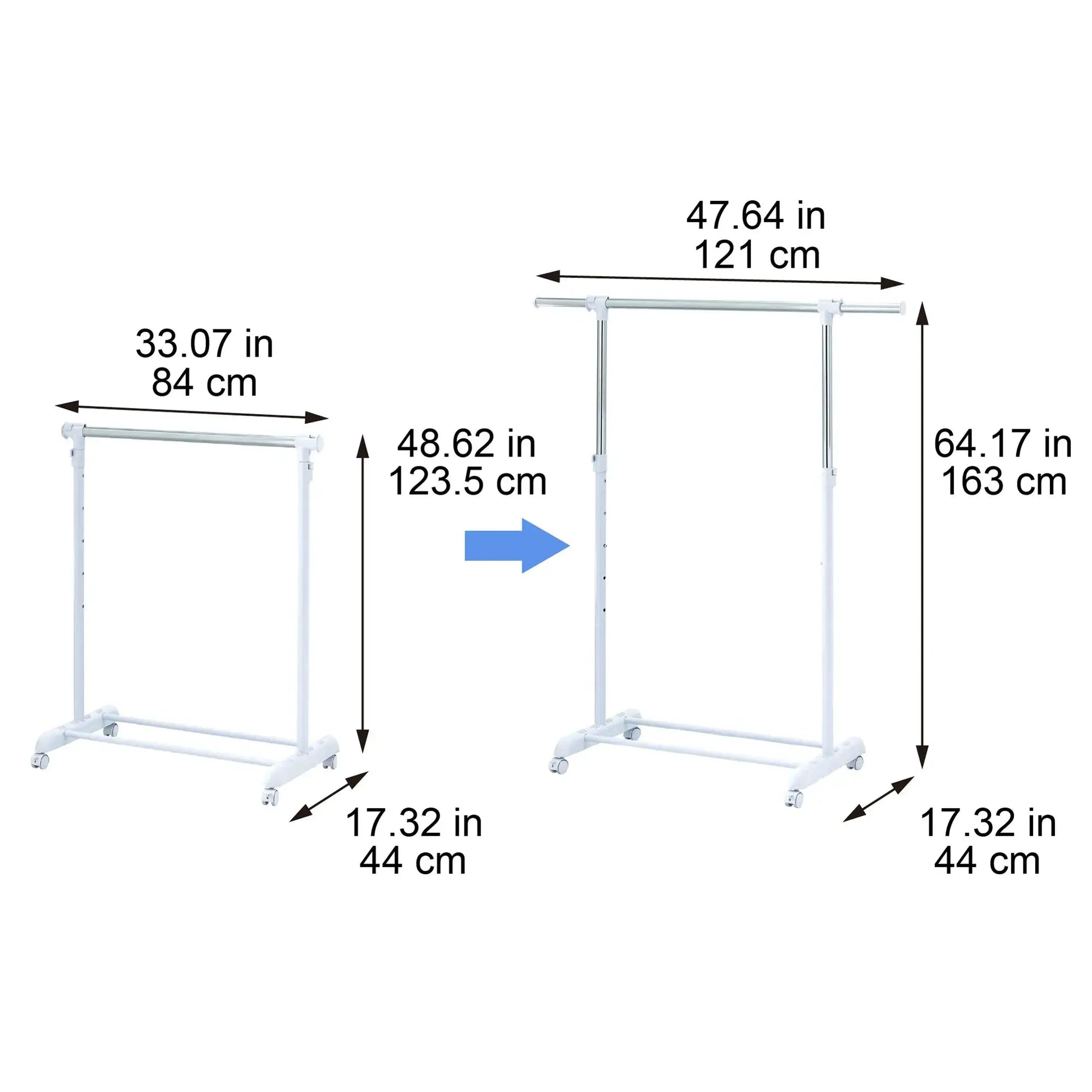 Adjustable Metal Rolling Garment Rack, Clothes Organizer with Wheels, Chrome & White, Portable Wardrobe Storage for Home & Retai from PriceLows™
