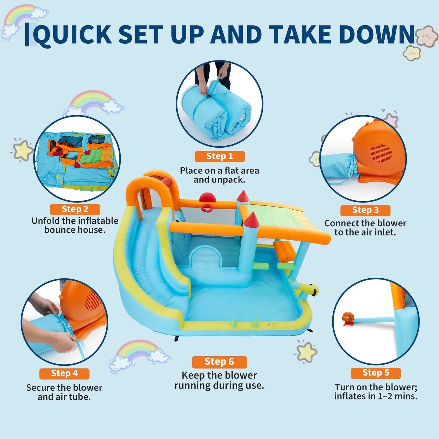 14FT Kids Bounce House With Slide & 450W Blower, 12-in-1 Inflatable Water Bouncer For Backyard Indoor Outdoor Party Castle Play from PriceLows™