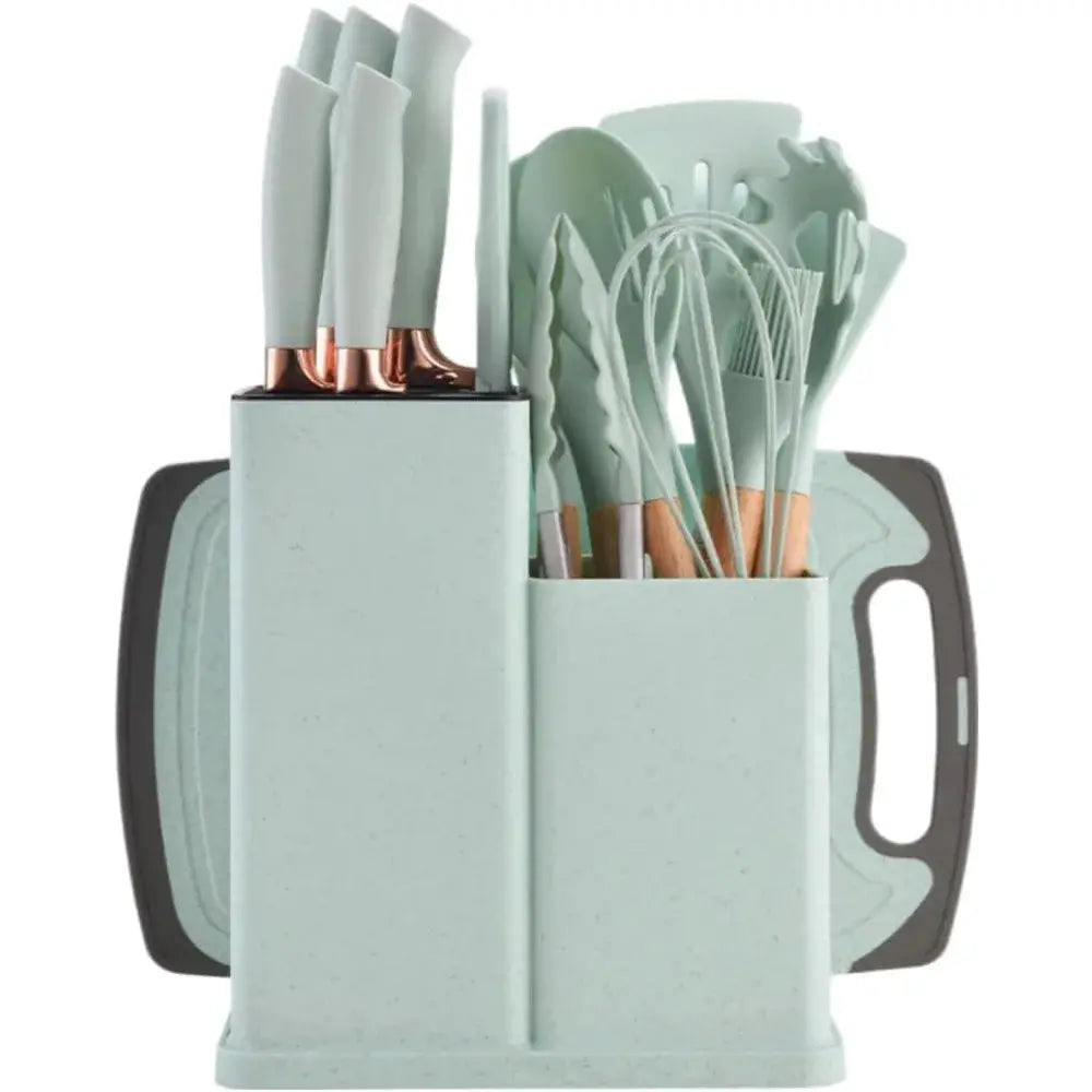 19 Piece Black Cutlery Set; Cooking Spatula Spoon Kitchenware with Storage Bucket Knife Set; Non-Stick Cookware from PriceLows™