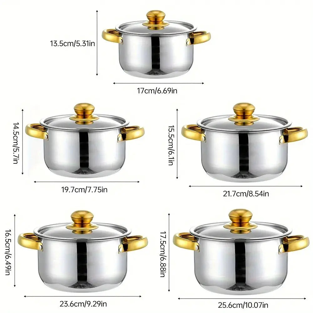 5-Piece Golden Stainless Steel Cookware Set - Durable, Multi-Purpose, Easy to Clean, Compatible with All Stoves, Non-Stick, from PriceLows™
