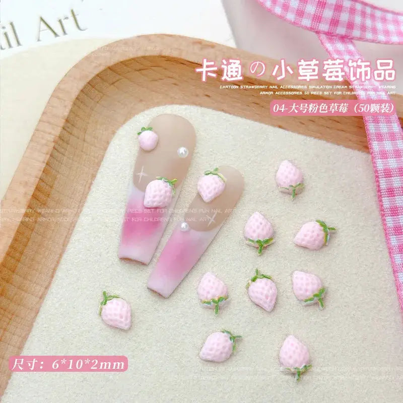 58Pcs New Cute Strawberry Mini Resin Nail 3D Art Stickers Kawaii Decorations Carfts Stones For Korean Nail Art Decorations from PriceLows™