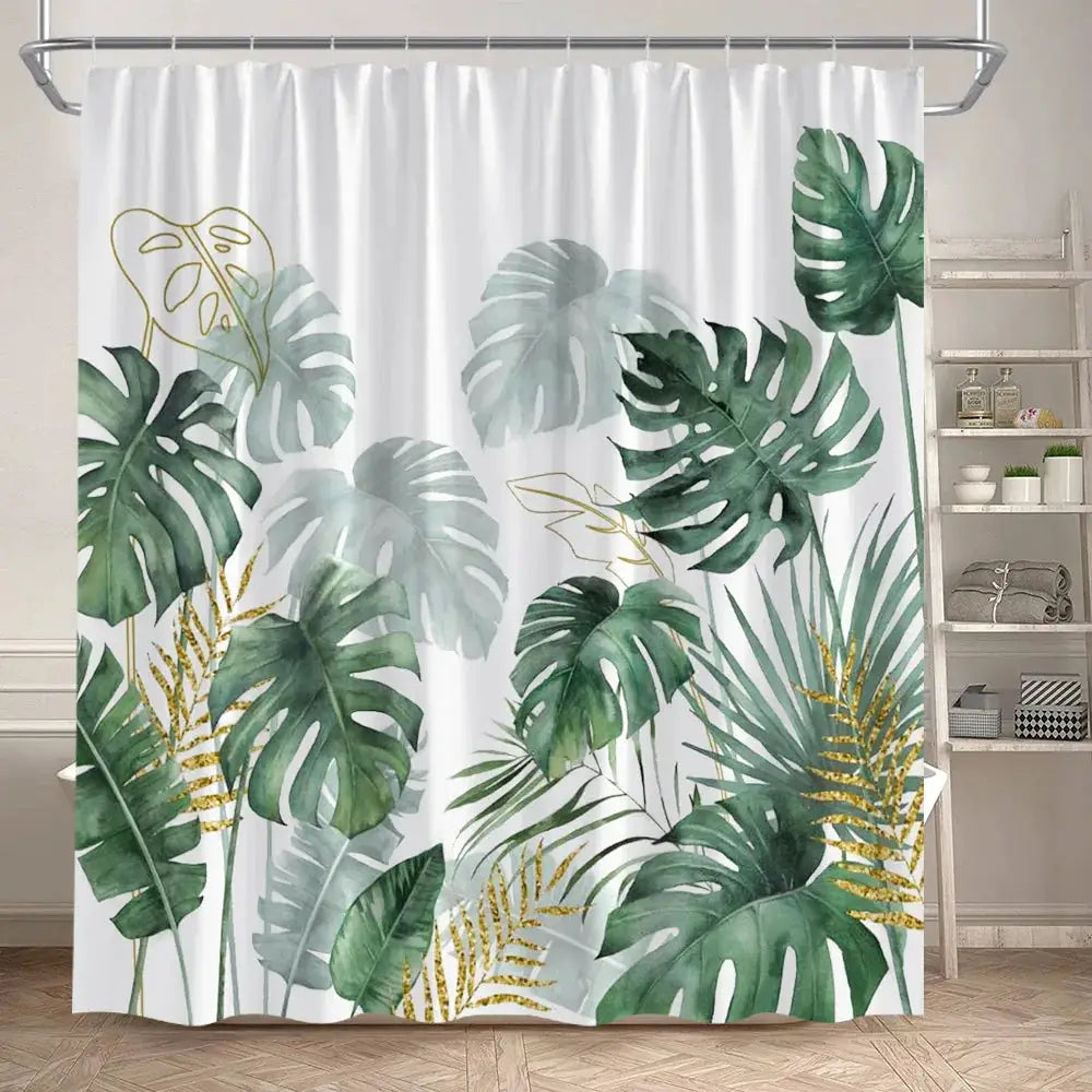 Tropical Leaves Shower Curtain Green Palm Leaf Monstera Plant Bath Curtains Set Polyester Fabric Home Bathroom Decor with Hooks from PriceLows™