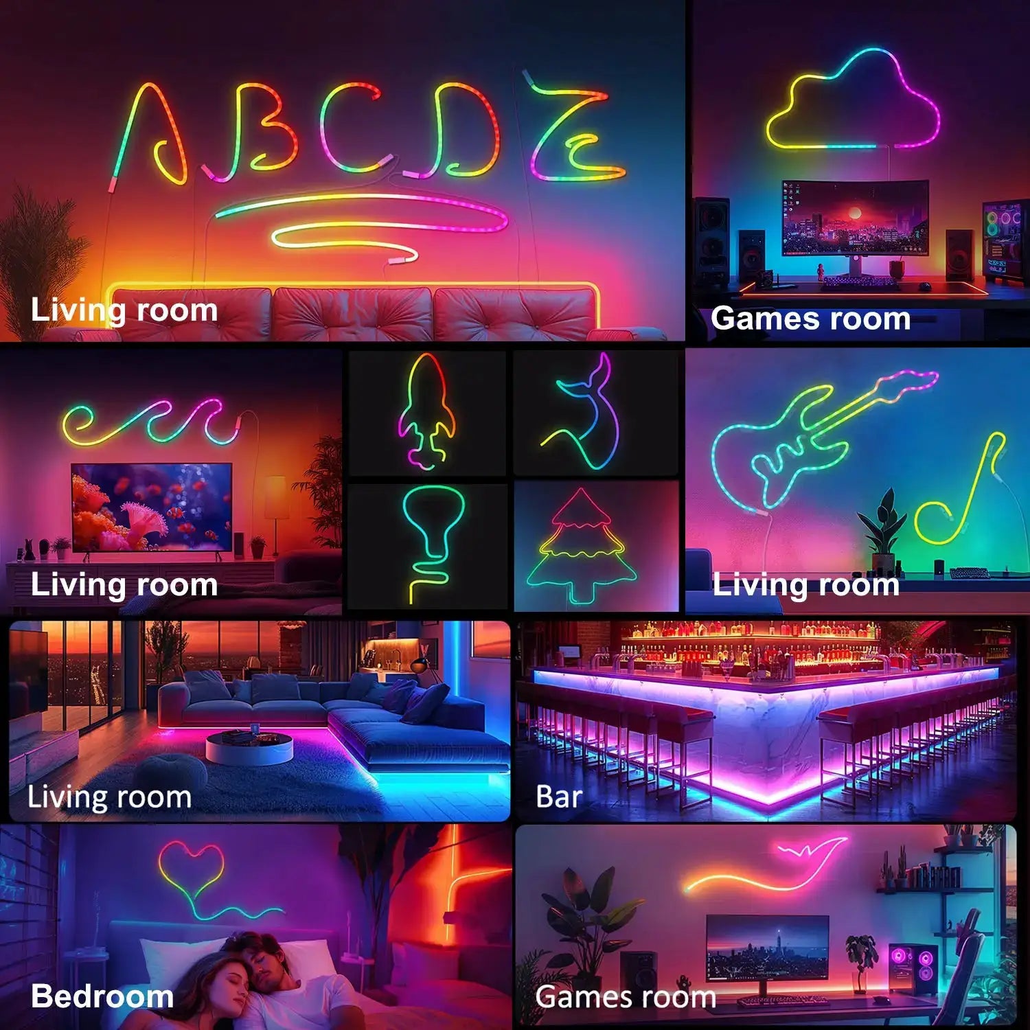 Neon LED Strip Lights 1m 2m 3m Silicone Neon Rope Light Music Sync DIY APP MeRGBW Multicolor Chasing Strip Tape Room Wall Decor from PriceLows™