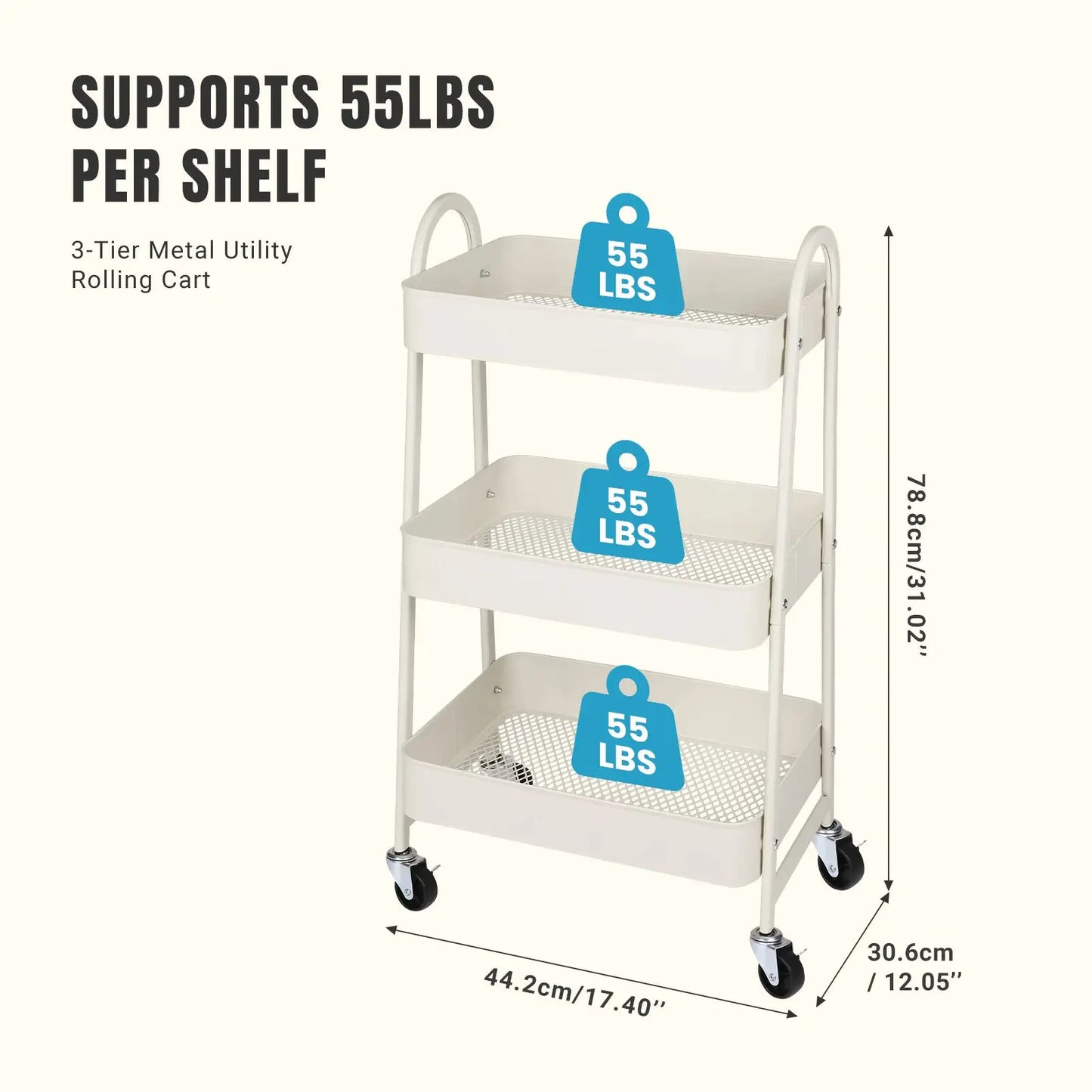 JHK 3 Tier Metal Storage Kitchen Cart with Lockable Wheels Mobile Shelving Unit Utility Rolling Organizer For Home Narrow Places from PriceLows™