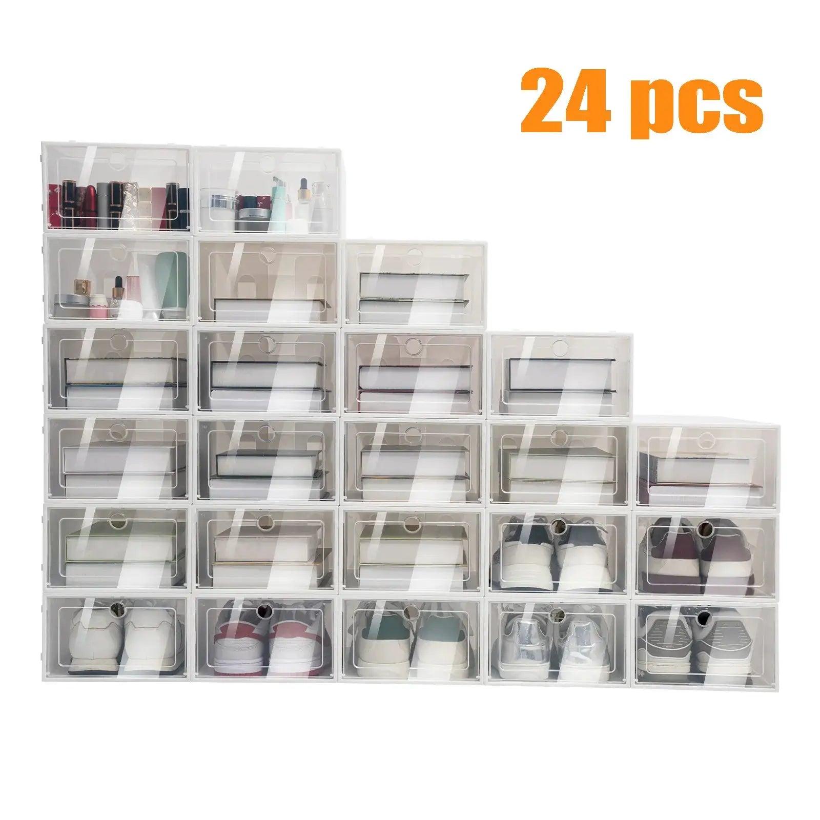 24pcs/set Transparent Plastic Shoe Case Large Thickened Shoe Box Stackable Organizer Drawer Shoe Rack White from PriceLows™