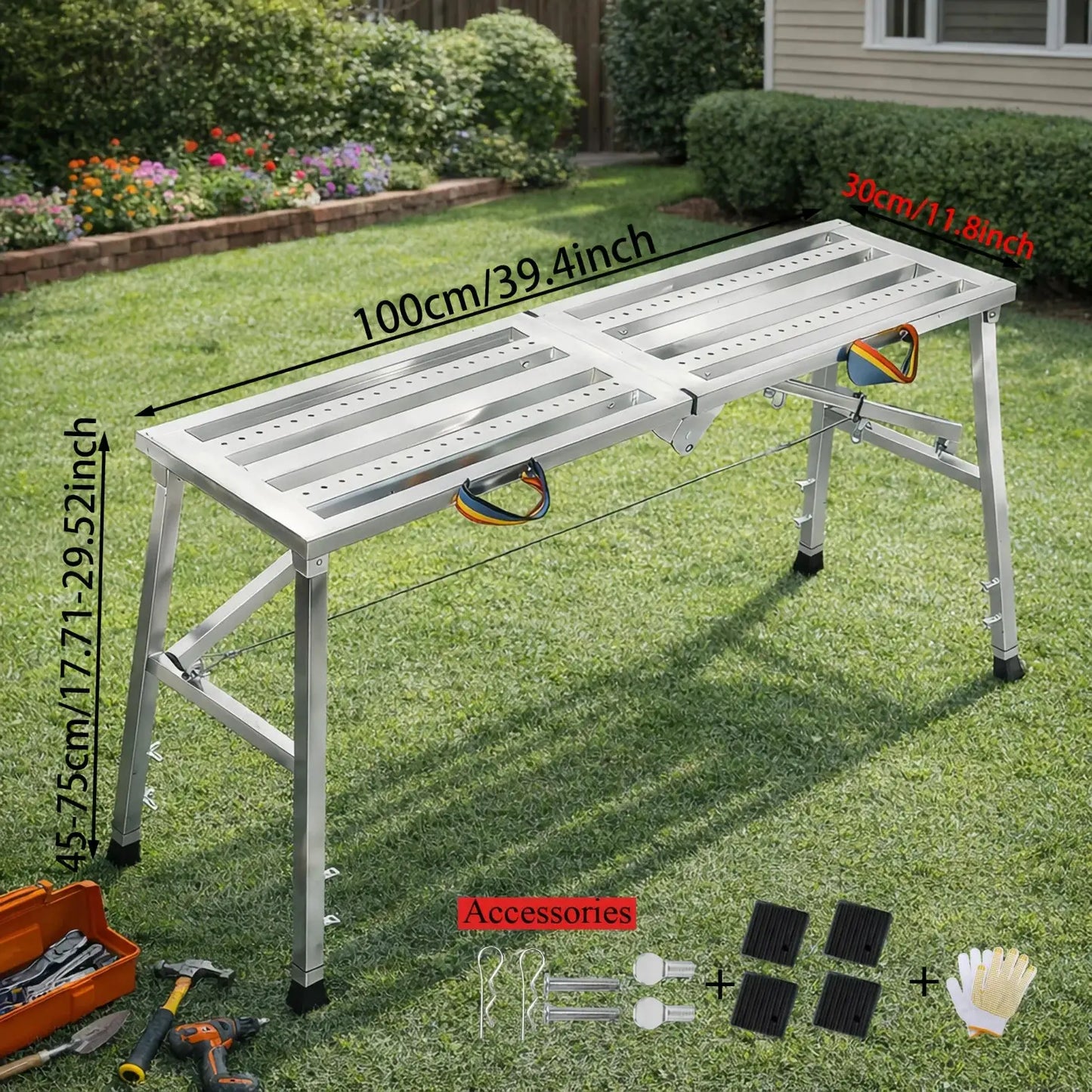 Folding Scaffolding, Portable Work Platform With 650-850 Lbs Capacity, Adjustable Height Step Ladder, Non-Slip Drywall Painting Stool For Home Improvement, Car Washing, Free Gloves Included. from PriceLows™