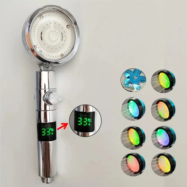 Shower Head Set | Digital Temperature LED | High Pressure Rainfall | Black Grey