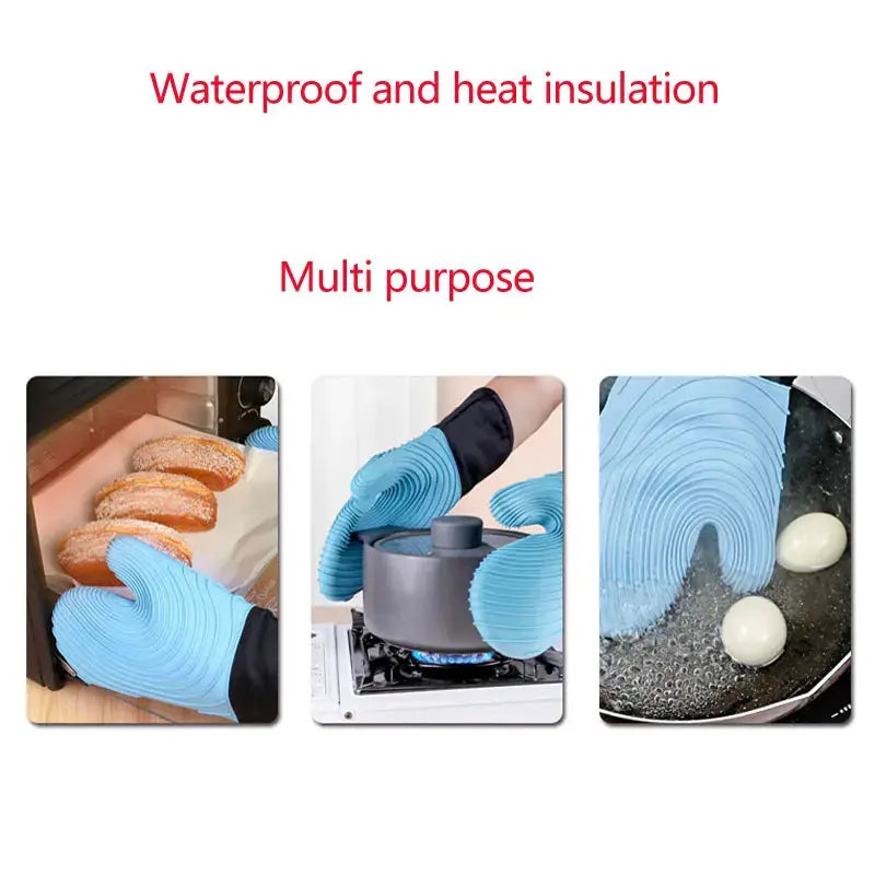 Silicone Oven Mitts | Slip Resistant | Waterproof, Soft Polyester Lining | Set