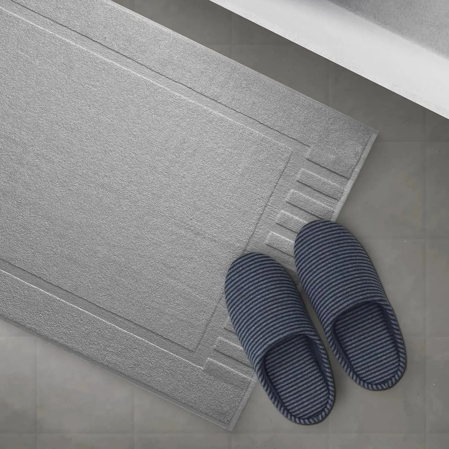 Bath Mat Set 2 Pack Light Grey - Absorbent Cotton Floor Towel for Shower Spa 22x34 Inches from PriceLows™