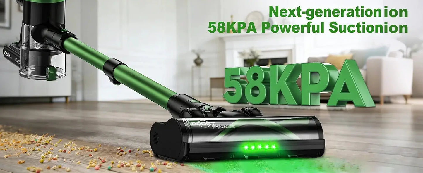 Cordless Vacuum Cleaner | 58KPa Suction | 55 Min Runtime | LED Lighting Brush