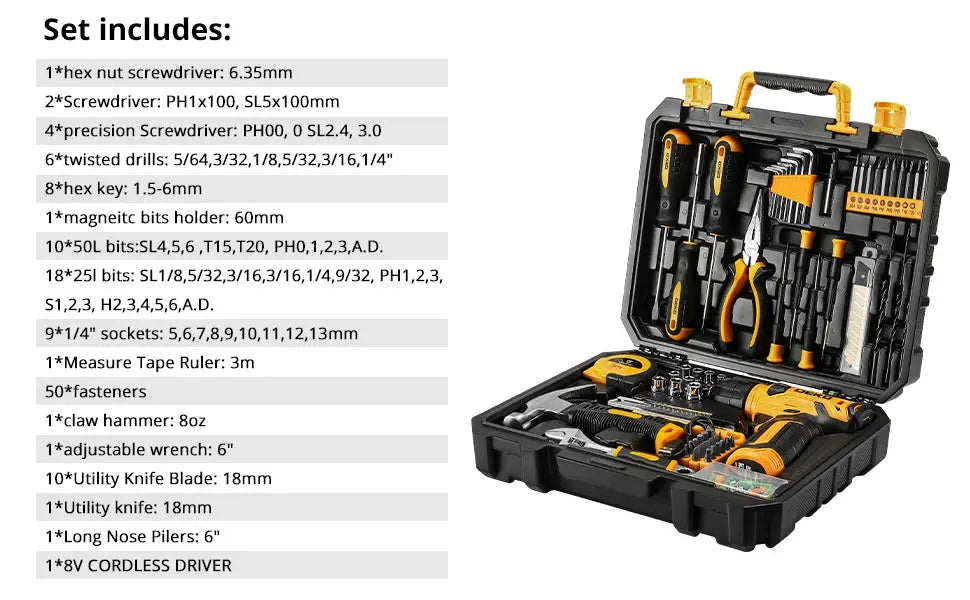 DEKO Household Hardware Tool Box 126PCS Tool Set with 8V Cordless Drill Electrician's Hardware Set Car Repairing Tools Woodwork from PriceLows™