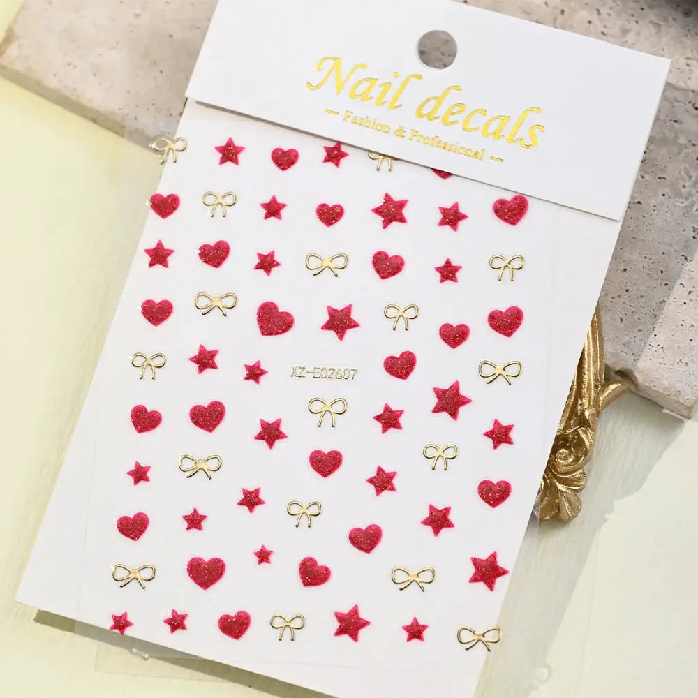 3D Valentine's Day Love Heart Nail Art Sticker Red White Cross Stars Self-Adhesive Nail Decals 8*10cm Kawaii Heart Nail Sticker from PriceLows™
