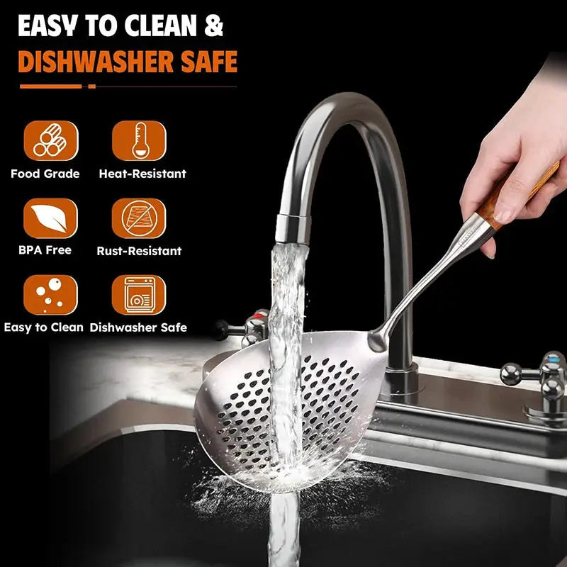 1Pc Heavy-Duty Stainless Steel Ladle Skimmer - High-Temp Resistant Fine Mesh Ergonomic Handle for Frying Hot Pot Kitchen Utensil from PriceLows™