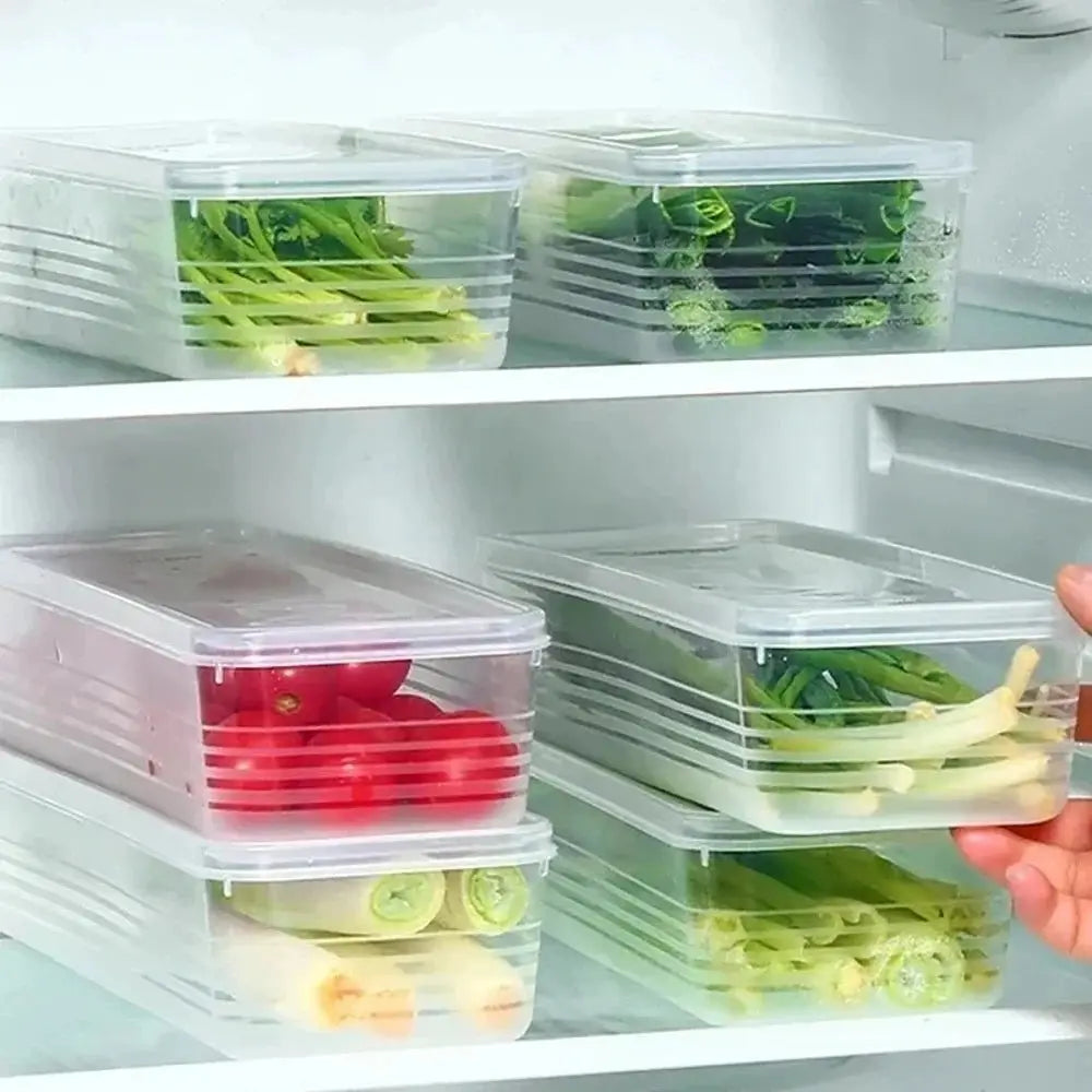 Rectangular Airtight Refrigerator Storage Containers Stackable Fresh-Keeping Transparent Boxes Kitchen Organizers for Fruits Veg from PriceLows™