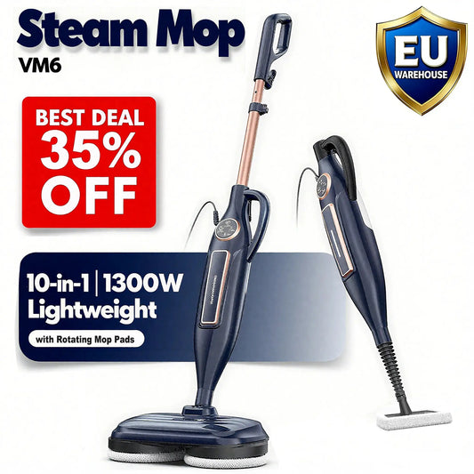 Steam Mop Cleaner with Rotating Mop Pad 10 in 1 Lightweight Spin Mop 1300W Powerful Floor Steamer for Home Hardwood Laminate VM6 from PriceLows™
