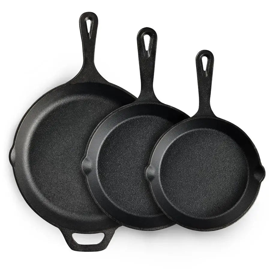 Cast Iron Skillet 3Piece Set, HeavyDuty Professional Restaurant Chef Quality PreSeasoned Pan Cookware Set, 6, 8, 10 Pans For Fry from PriceLows™