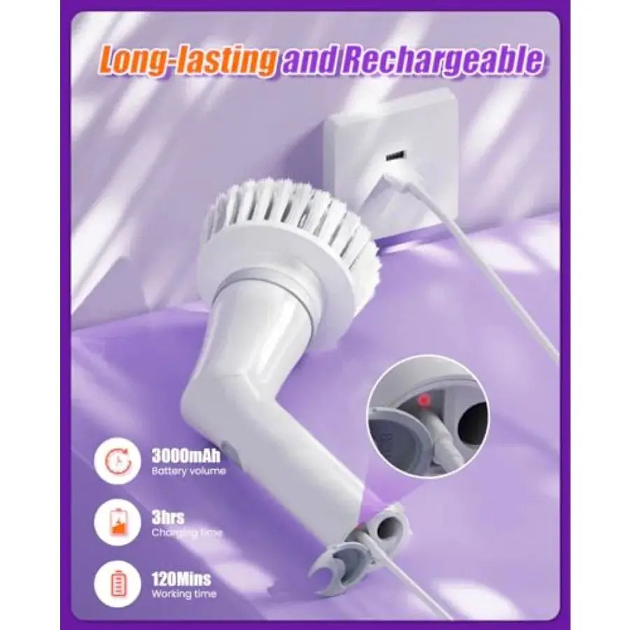 Electric Spin Scrubber | Cordless | 2-Speed IPX | Six Brush Heads