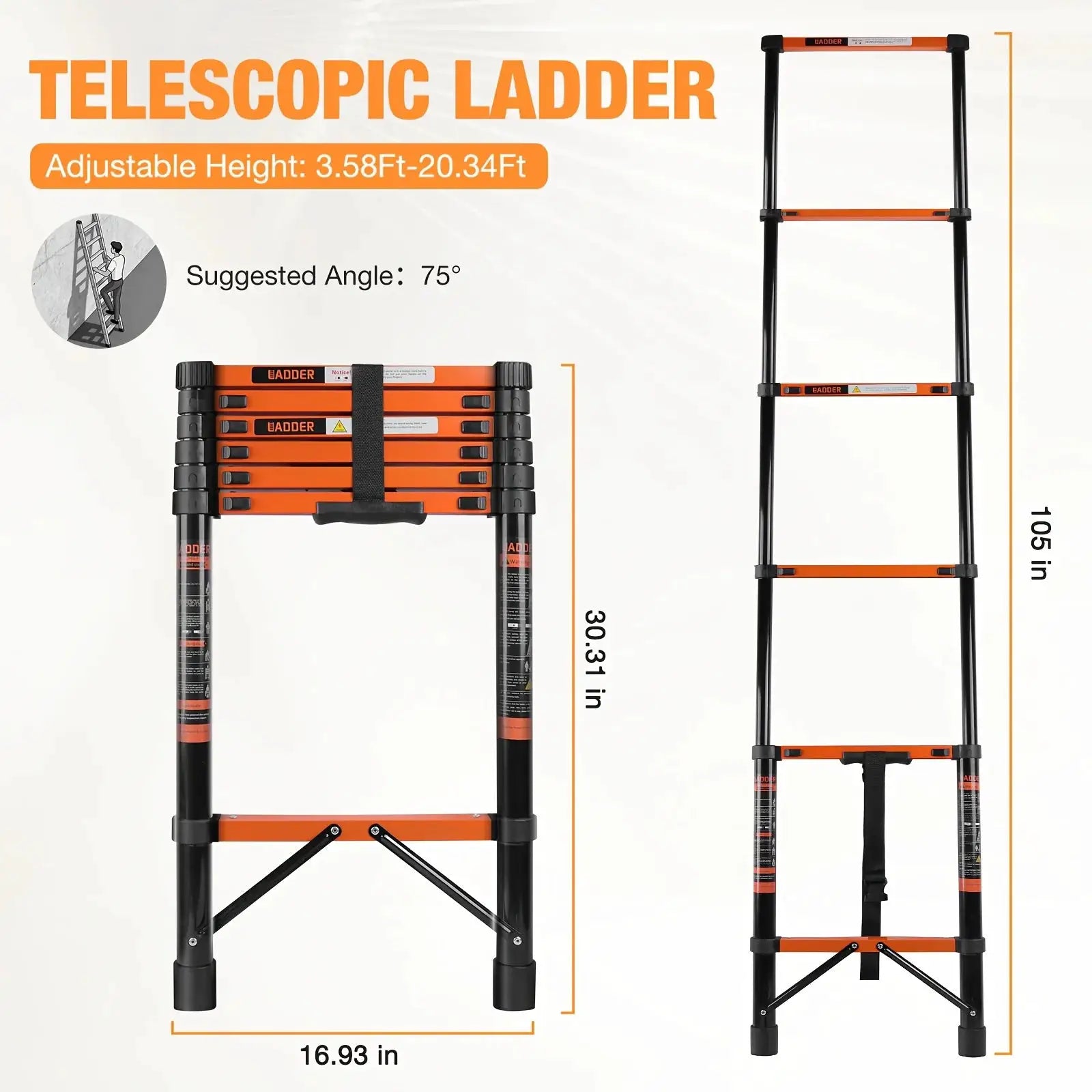 Expansion Ladder Roof Ladder, Heavy-duty Stainless Steel, with Anti Slip Feet, 330 Pound Load-bearing, Suitable for RV, Roof, Roof And Multi Sided Use from PriceLows™