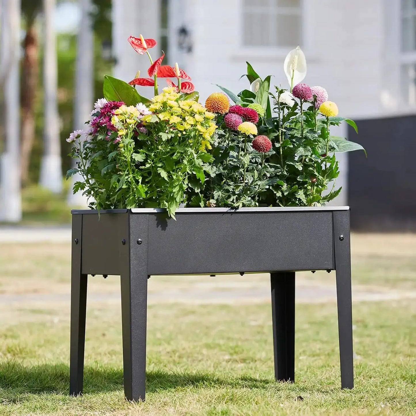 Raised Garden Bed, Elevated Planter Black Metal Plant Box with Legs Standing Garden Stand Drainage Holes Black(24" L x 1 from PriceLows™