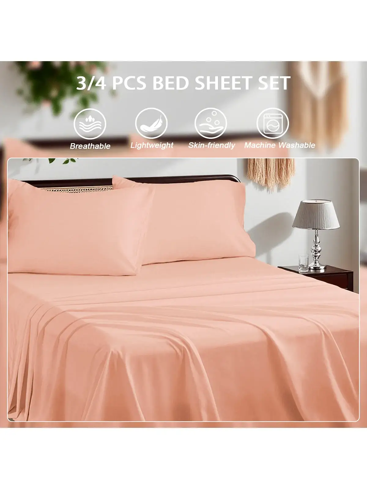 3/4 Piece Bed Sheet Set Soft Breathable Hotel Luxury Summer bedding Twin Flat Fitted Sheet Pillowcase from PriceLows™