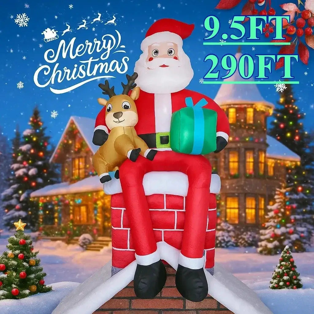 Christmas Inflatable | 9.5 Ft Led Light | Santa Chimney Design | Yard Decor