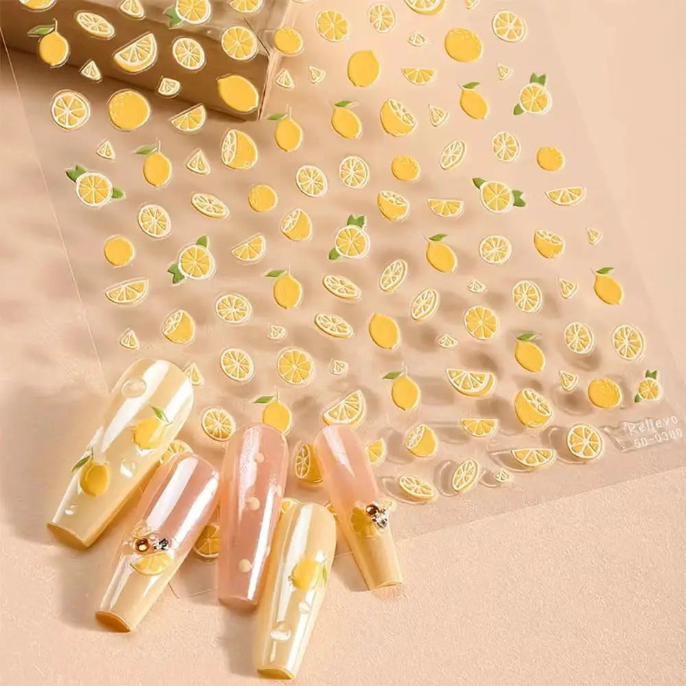 Summer Lemon Nail Art Stickers 5D Fruit Self-Adhesive Stickers Decal for Manicure Decoration DIY Embossed Supply for Face Body from PriceLows™
