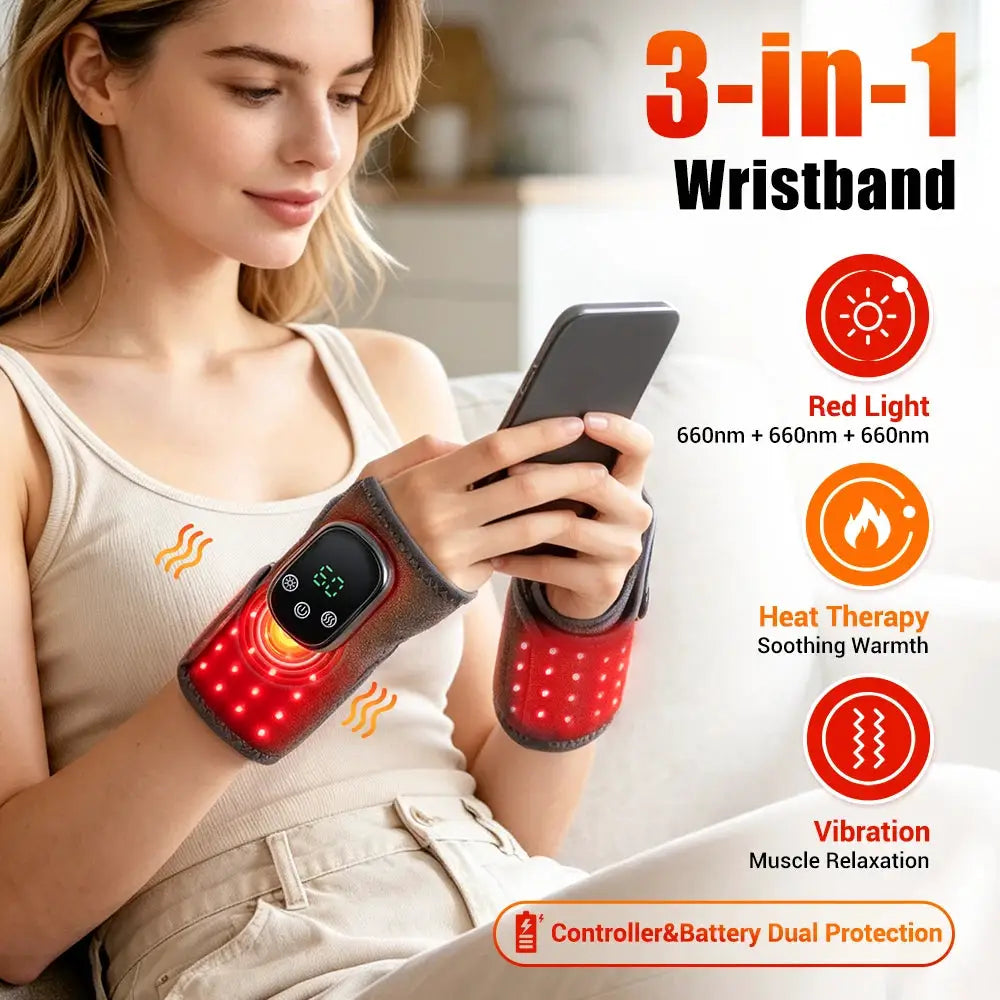 Red Light Wrist Brace | 40 Led 660Nm | Heated Massage Belt