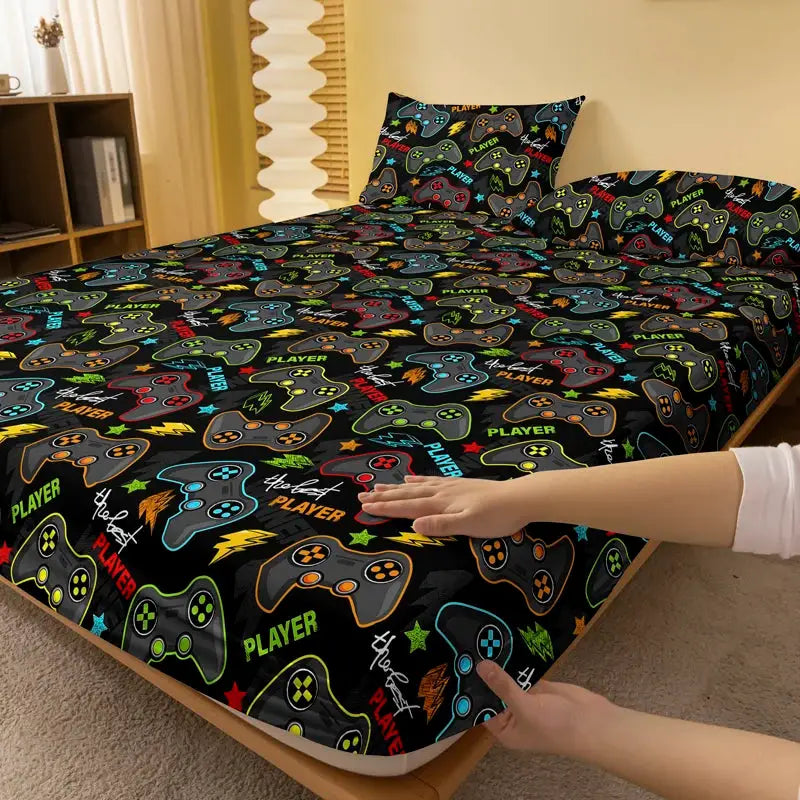 1 Cartoon Fun Printed Matte Fitted Sheet, Bedroom Printed Bed Cover, Bedding (Excluding Pillowcases) from PriceLows™