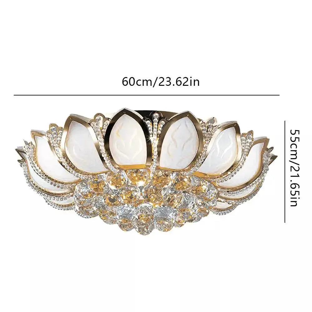 Elevate Your Interior! 7-Light Gold Crystal Chandelier with Lotus Design, Perfect for Living Room & Dining Room from PriceLows™