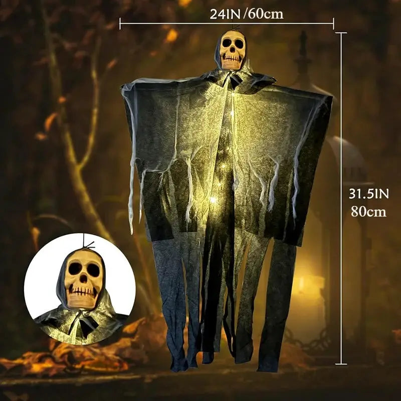 Hanging Ghost Prop | Glowing Skull Shape | Nonwoven Fabric | Standard Size