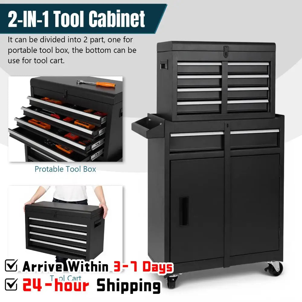 Large Detachable Toolbox with Double Door & Wheels Mechanic Tool Storage Box Large Capacity Tool Organizer Chest for Home Office from PriceLows™