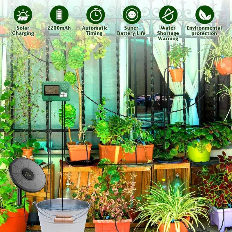 Solar Irrigation Equipment Greenhouse Irrigation Drip Irrigation Kit with 15M Hose for Potted Plants with Automatic Timer from PriceLows™