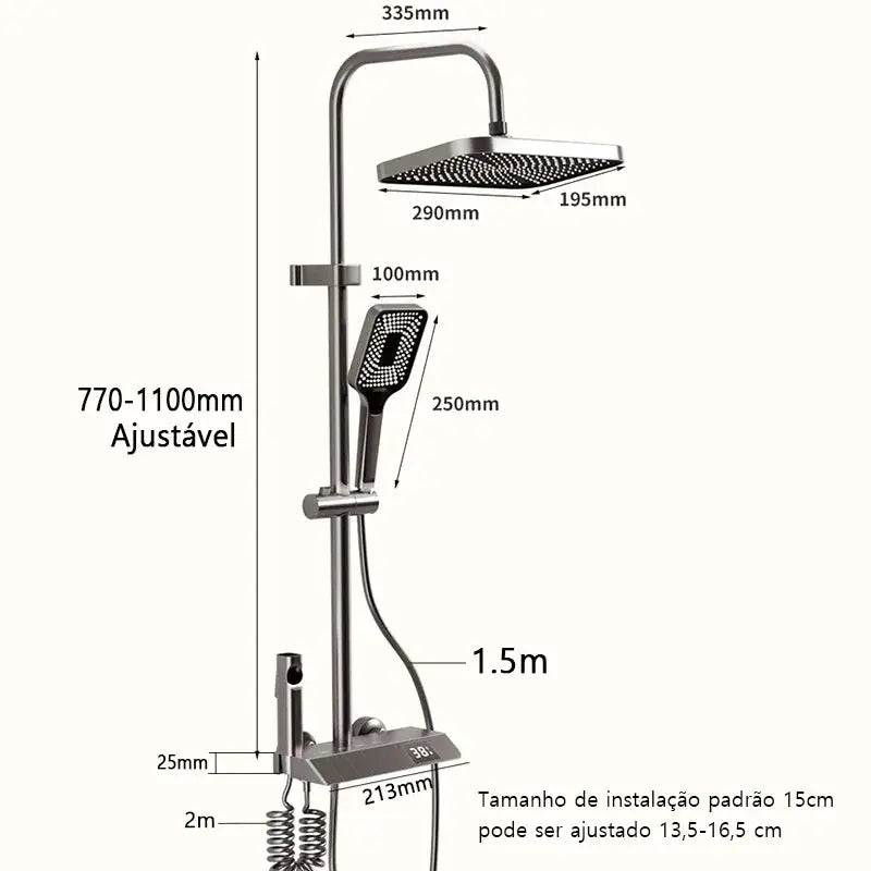 Shower Set | LED Display Brass | Bar Shape Polished | Black White Gray