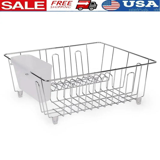 Small Wire Dish Rack Kitchen Organizer with Cutlery Cup Compact Dish Drainer Stainless Steel Countertop Drying and Storage from PriceLows™