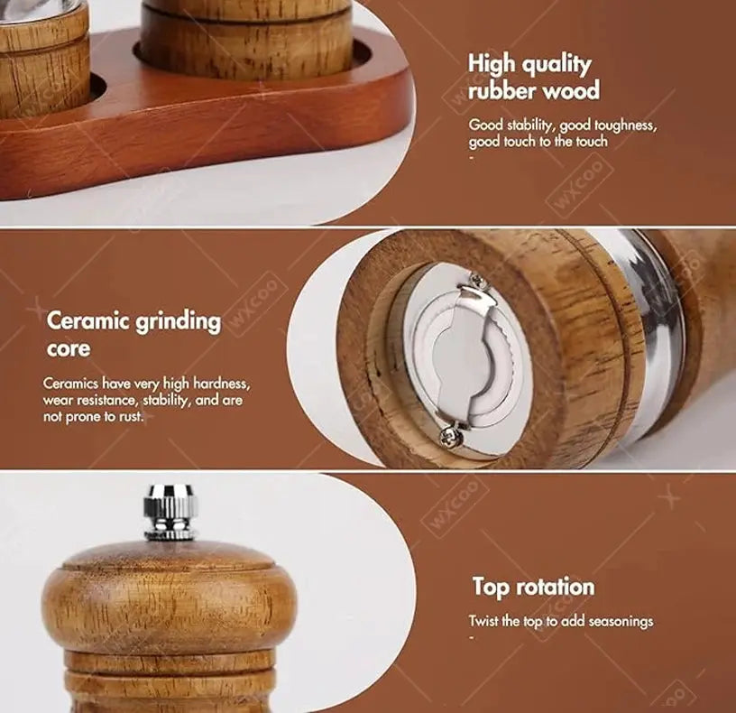Pepper Grinder | 6-Inch Body | Adjustable Ceramic Mills | Salt Pepper Set