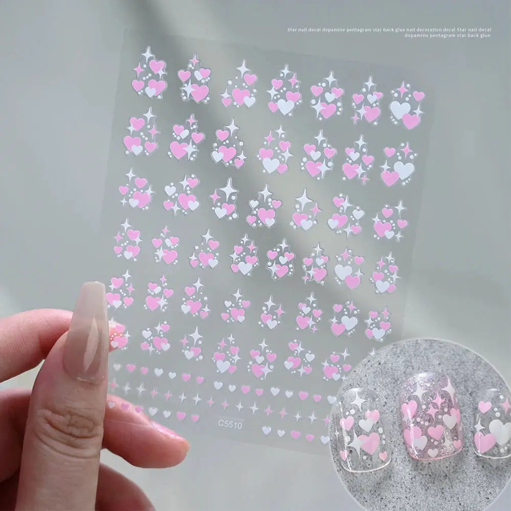 3D Valentine's Day Love Heart Nail Art Sticker Red White Cross Stars Self-Adhesive Nail Decals 8*10cm Kawaii Heart Nail Sticker from PriceLows™