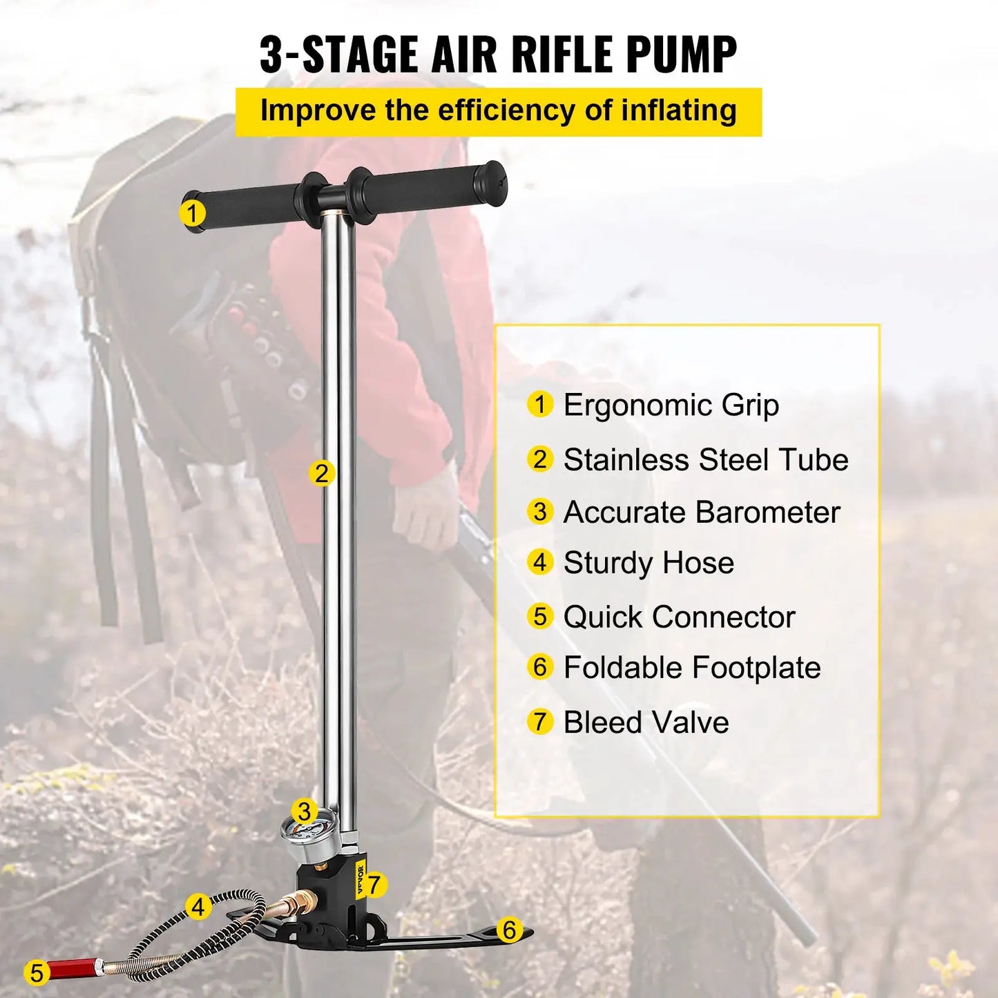 SucceBuy 3 Stage PCP Pump + Pressure Gauge 4500PSI Tire Kayak Ball Inflatable Air Gun Filling Stirrup High Pressure Hand Pump from PriceLows™