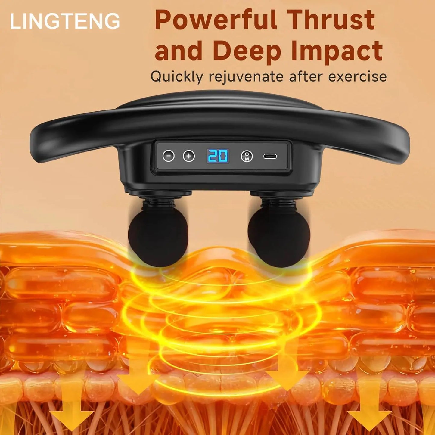 Deep Tissue Massage Gun | 6 Attachments | 9 Levels, 4 Modes | Back Massager
