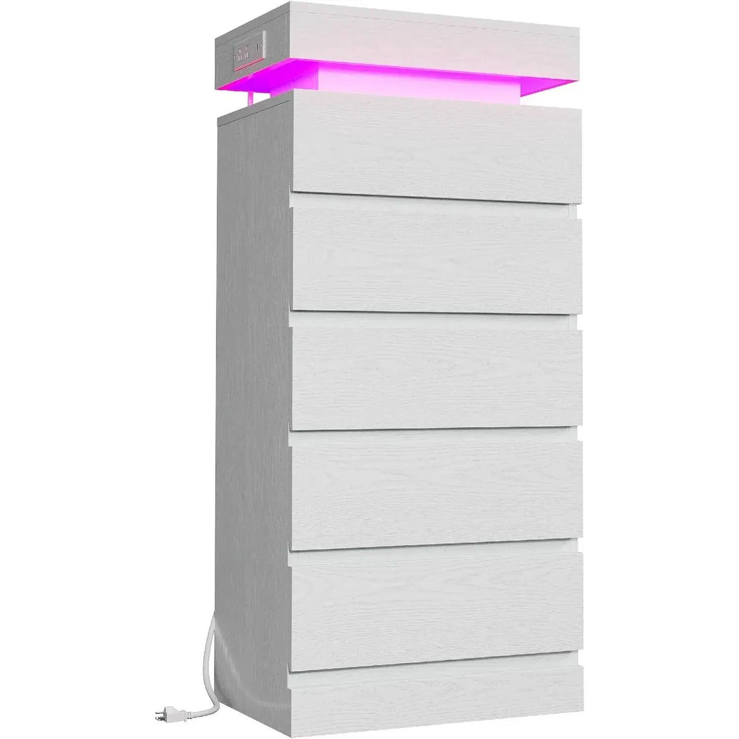 Dresser | LED Lighting | Power Outlet | 54 Inch 5 Drawer Wooden Chest