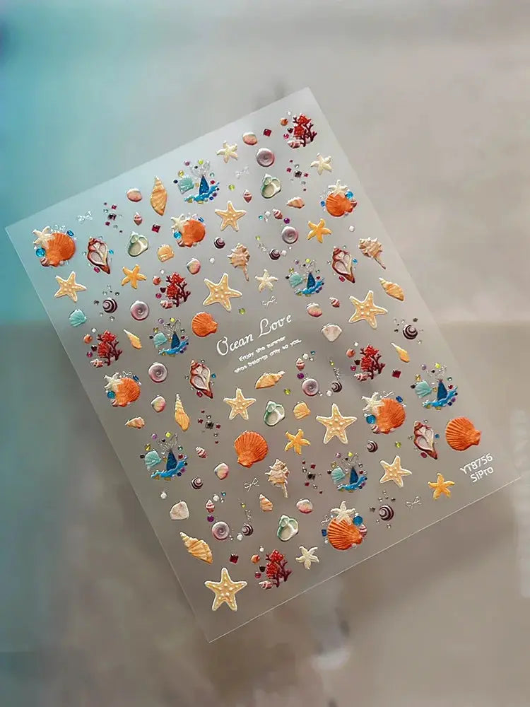 Silver Foil Ocean Nail Stickers 5D Embossed Starfish Shell Nail Art Decals Metallic Marine Manicure Decoration Summer DIY from PriceLows™