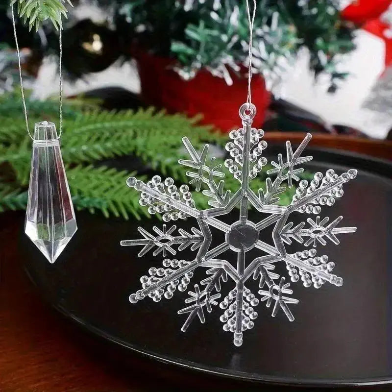 Acrylic Snowflake Ornaments | Clear Crystal Look | Ready To Hang | 12 24 Pcs