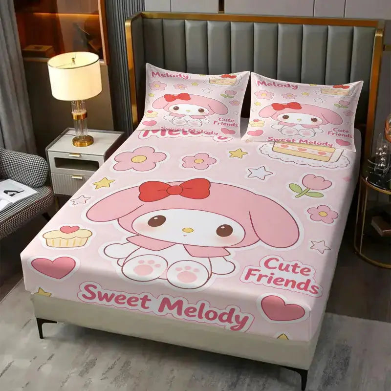 My Melody Sanrio Fitted Sheet Set Kawaii Cute Anime Bed Sheet with Pillowcases for Girls Bedroom Soft Cartoon Mattress Cover from PriceLows™