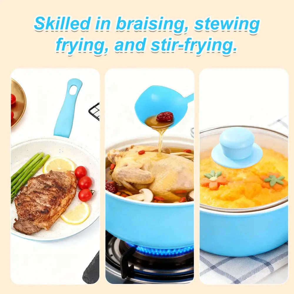 12-Piece Non-Stick Cookware Set Milk Pot Maifan Stone Frying Pan with Lid Pan Kitchen Cooking Set for frying, boiling, sauteing from PriceLows™