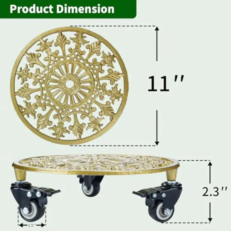 2 Pack Gold Metal Plant Caddy with Wheels, Round Rolling Plant Stand Heavy Duty Indoor Outdoor Planter Dolly, Plant Pot Mover f from PriceLows™
