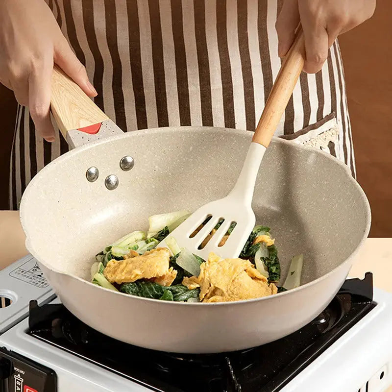 Professional 10 piece kitchen silicone spatula set wooden ladle egg beater, oil brush, barbecue clamp, scraper, kitchen utensils from PriceLows™